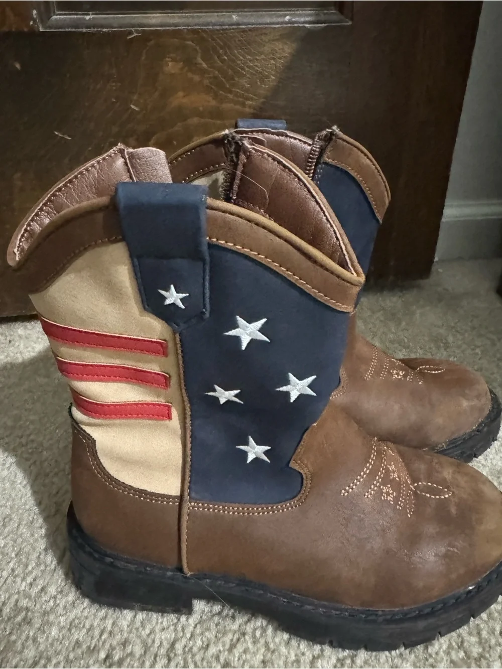 Kids Brown Western Flag Boots